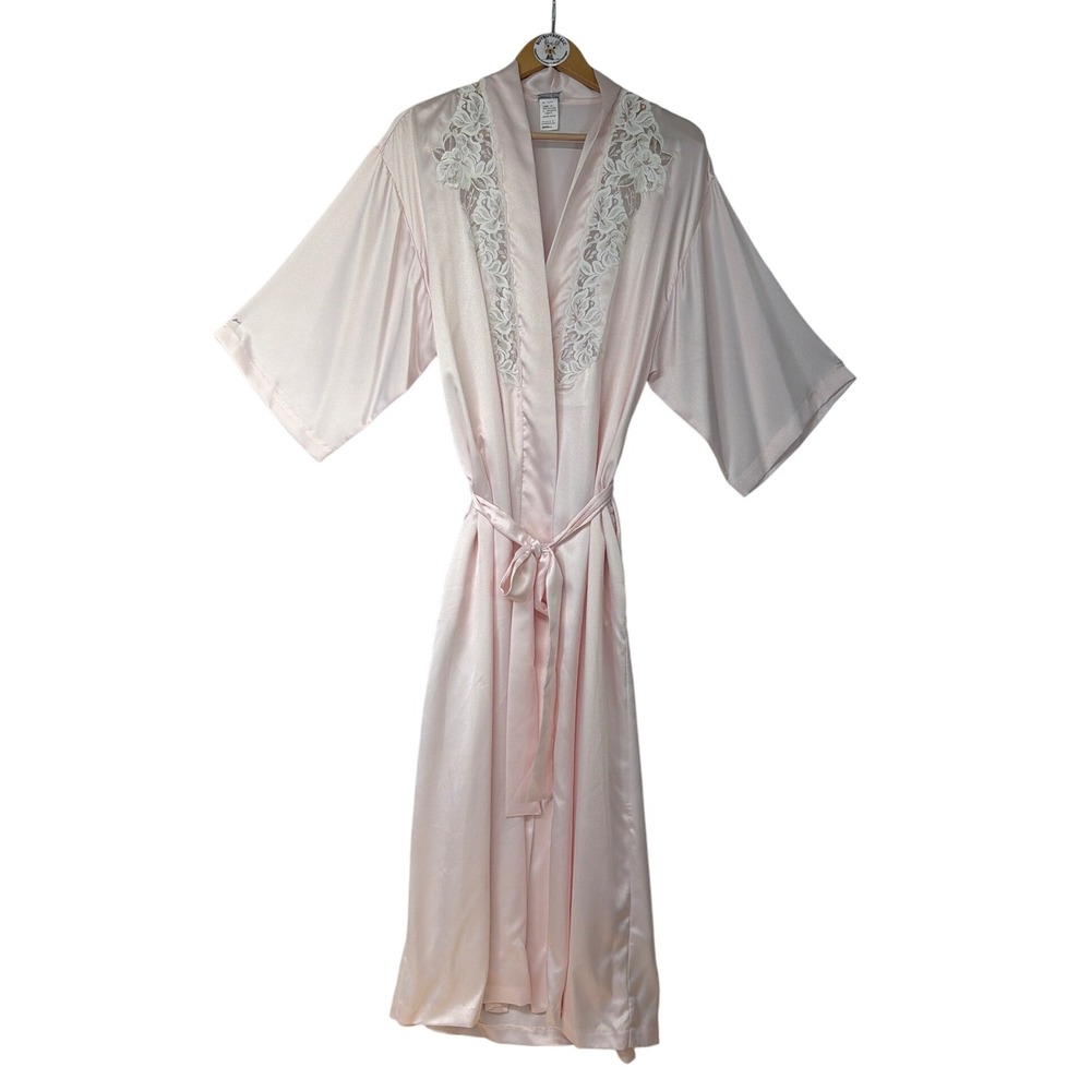 Sara‎ Beth Women's Pink Satin Lace Trim Kimono Robe Size Small